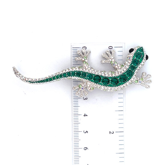 Gecko Lizard Pin Brooch Art Deco Style Gold Plated Metal Alloy Set With Sparkling Austrian Crystals