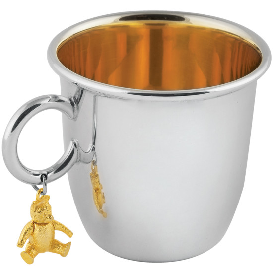 Teddy Bear Baby Christening Cup 925 Sterling Silver English Hallmarks