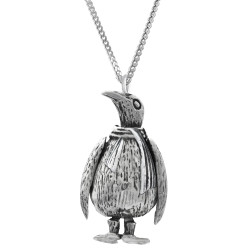 Moving Penguin Pendant 925 Sterling Silver on 16" Sterling Silver Chain