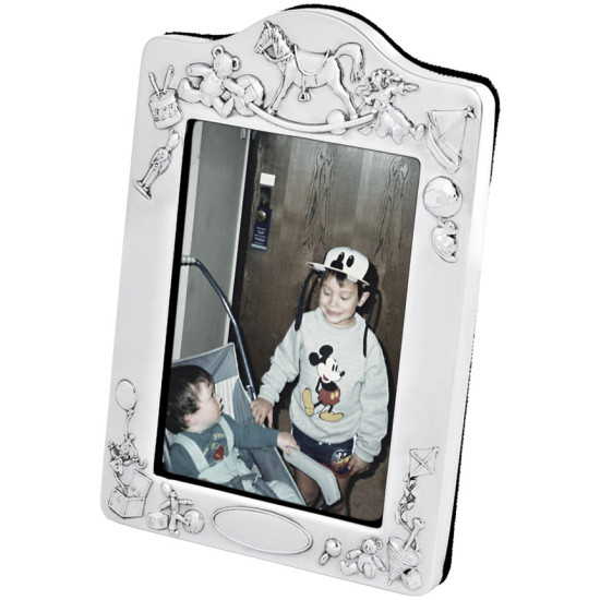 Baby Photo Frame 925 Sterling Silver English Hallmarks with Blue Velvet Back 9cm x 6cm