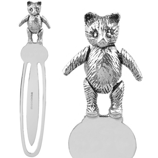 Teddy Bookmark Victorian Style 925 Sterling Silver English Hallmarks With Moving Articulated Teddy Bear
