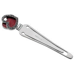 Heart Bookmark Victorian Style 925 Sterling Silver English Hallmarks Set With Red Enamel And Marcasite