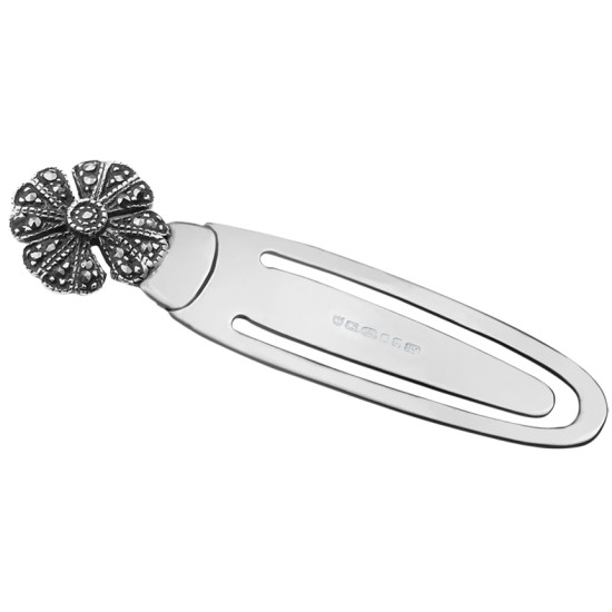 Flower Bookmark 925 Sterling Silver English Hallmarks Set With Marcasite