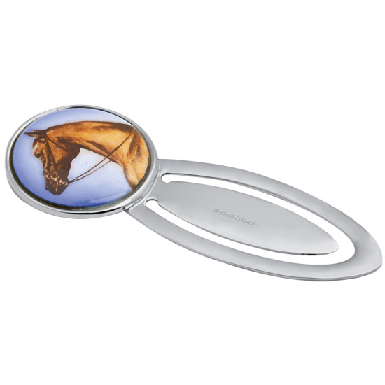 Horses Head Motif Bookmark 925 Sterling Silver English Hallmarks Set With Hand Painted Enamel