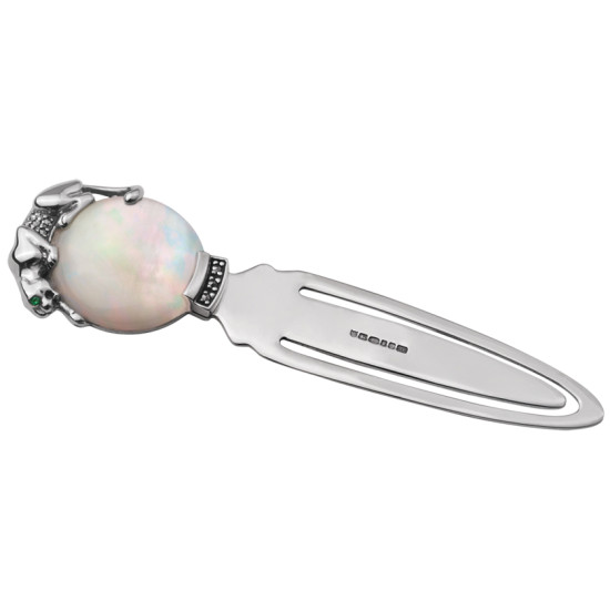 Panther Bookmark Art Deco Style 925 Sterling Silver English Hallmarks Set With Mother Of Pearl and Marcasite by JewelAriDesigns