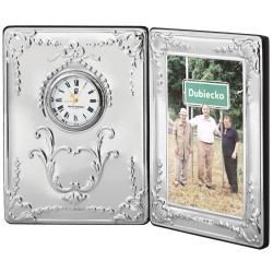 Victorian Pattern Clock and Frame 925 Sterling Silver English Hallmarks With Wooden Back