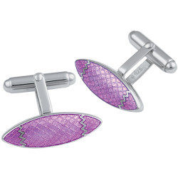 Oval Torpedo Cufflinks 925 Sterling Silver English Hallmarks Set With Pink Enamel