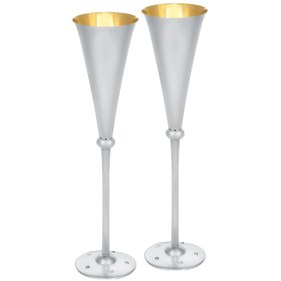 Pair of Champagne Flutes 925 Sterling Silver English Hallmarks