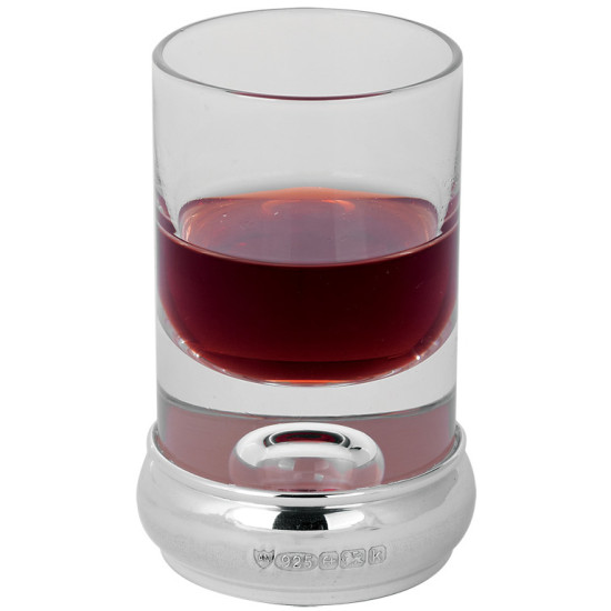 Shot Glass on Mounted 925 Sterling Silver English Hallmarks With Glass Crystal