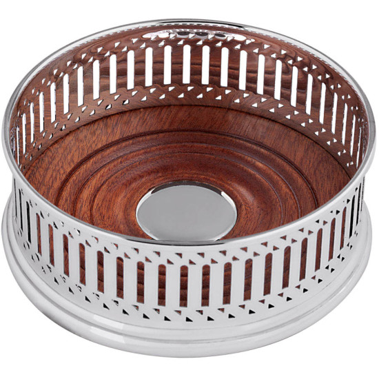 9cm Gallery Coaster 925 Sterling Silver English Hallmarks With Mahogany Base