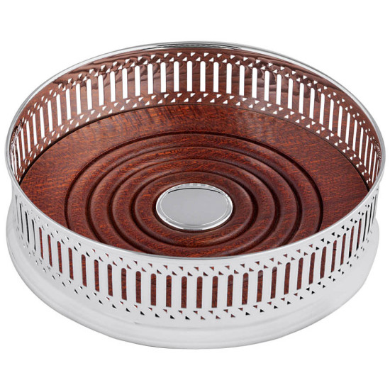 12cm Gallery Coaster 925 Sterling Silver English Hallmarks With Mahogany Base