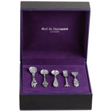 BOX103   Five Piece Victorian Salt / Mustard Spoon Set Sterling Silver Ari D Norman
