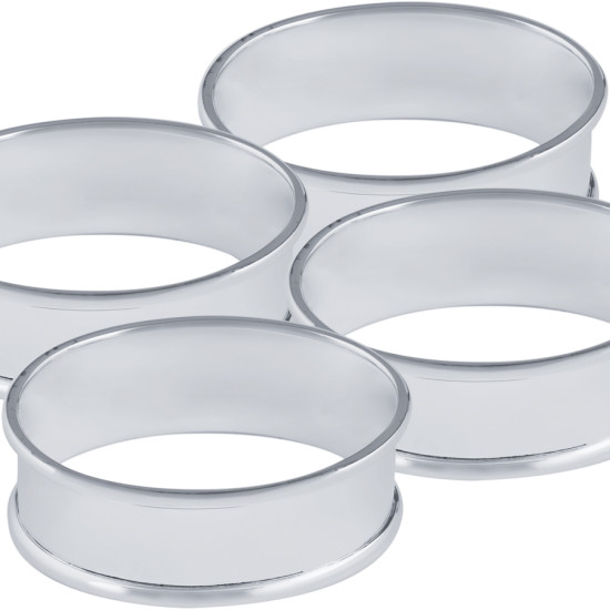 Set of 4 Plain Oval Serviette Rings 925 Sterling Silver English Hallmarks