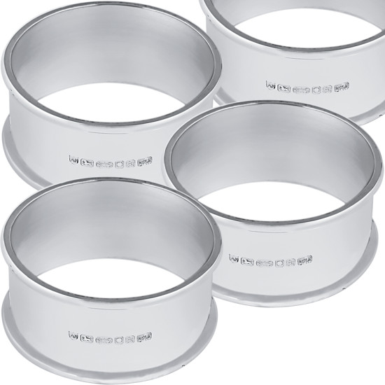 Set of 4 Plain Round Serviette Rings 925 Sterling Silver English Hallmarks