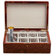 GT2081 - VIP Drinks Set Housed in a Burr Wood Cabinet Sterling Silver Ari D Norman