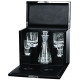 VIP Drinks Set 925 Sterling Silver English Hallmarks With Glass Crystal Housed in a Maple Leaf Wood Cabinet