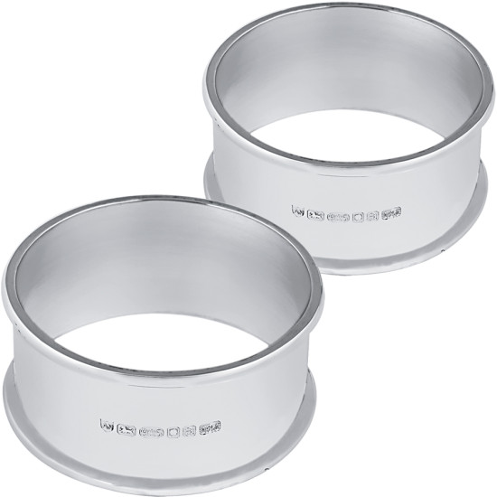 Pair Plain Round Serviette Rings 925 Sterling Silver English Hallmarks