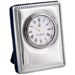 Miniature Desk Clock 925 Sterling Silver English Hallmarks With Blue Velvet Back