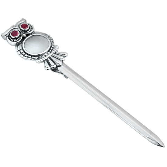 Owl Magnifying Glass Paper Knife Letter Opener 925 Sterling Silver English Hallmarks Set with Garnet