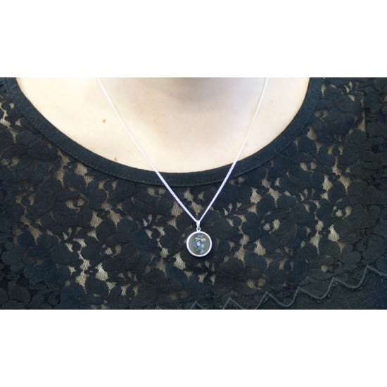 Pietra Dura Bird Mosaic Opal Inlay Pendant Vintage Style 925 Sterling Silver Set on Black Onyx on 18" Sterling Silver Chain