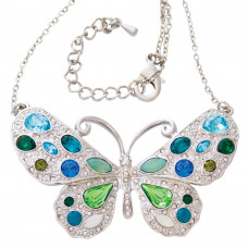 ADC2   Rhodium Plated Butterfly Necklace With Swarovski Crystals Jewelari Of London