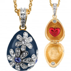 ANC11   Gold Plated Blue Egg And Red Heart Pendant On Chain Fashion Jewellery 