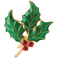 JB106   Gold Plated Holly Brooch with Swarovski Crystals Jewelari of London