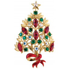JB14   Gold Plated Crystal Christmas Tree Brooch Jewelari of London