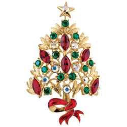 Christmas Tree Brooch Plated Gold Plated Metal Alloy Set With Enamel and Multicoloured Sparkling Austrian Crystals Christmas Tree Brooch Plated Gold Plated Metal Alloy Set With Enamel and Multicoloured Sparkling Austrian Crystals