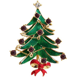 Christmas Tree Pin Brooch Gold Plated Metal Alloy Set With Enamel and Sparkling Austrian Crystals