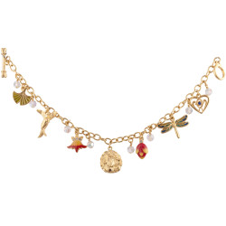 Flora and Fauna Charm Bracelet Art Nouveau Style Gold Plated Metal Alloy Set With Sparkling Austrian Crystals & Jewellers Enamel