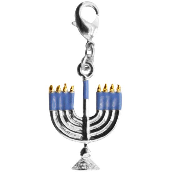 Hanukkah Bracelet Pendant Charm Rhodium Plated Metal Alloy Set With Jewellers Enamel