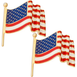 USA Flag Cufflinks Gold Plated Metal Alloy Set With Enamel