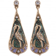 JEA15   Gold Plated Art Nouveau Heron Teardrop Earrings Jewelari Of London