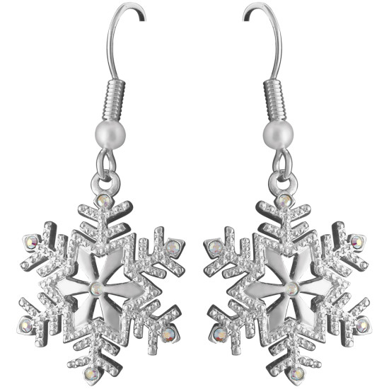 Christmas Snowflake Earrings Rhodium Plated Metal Alloy Set With Sparkling Austrian Crystals