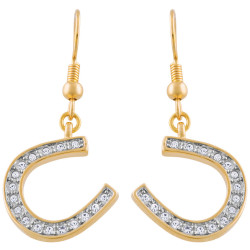 Horseshoe Drop Earrings Gold Plated Metal Alloy Set With Sparkling Austrian Crystals