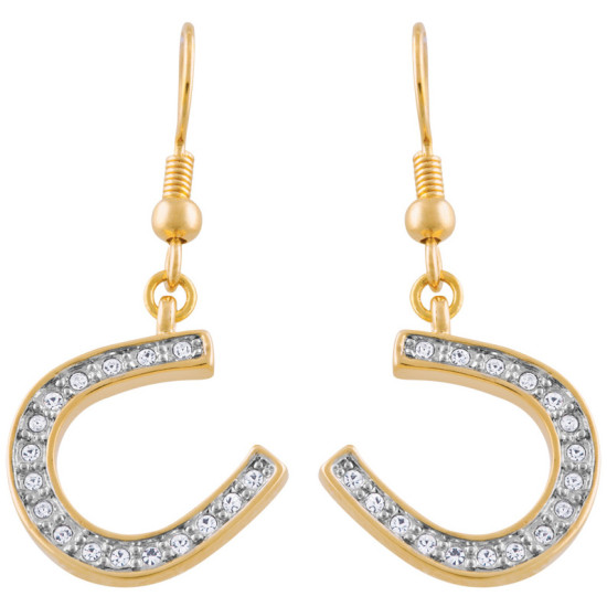 Horseshoe Drop Earrings Gold Plated Metal Alloy Set With Sparkling Austrian Crystals