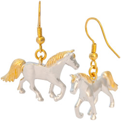 Horse Drop Earrings Gold and Rhodium Plated Metal Alloy