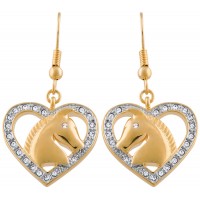 JEA36   Gold Heart And Horse Crystal Earrings Jewelari Of London