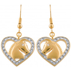 JEA36   Gold Heart And Horse Crystal Earrings Jewelari Of London