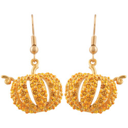 Halloween Pumpkin Earrings Gold Plated Metal Alloy Set With Enamel and Sparkling Austrian Crystals