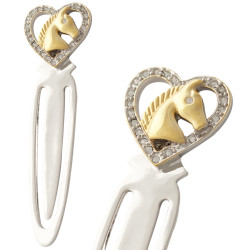 Horses Head in Heart Bookmark Gold and Rhodium Plated Metal Alloy Set With Sparkling Austrian Crystals