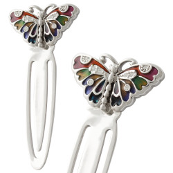 Butterfly Bookmark Rhodium Plated Metal Alloy Set With Enamel and Sparkling Austrian Crystals