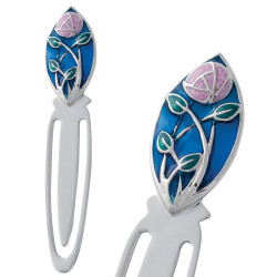 Floral Bookmark Rennie Mackintosh Style Rhodium Plated Metal Alloy Set With Enamel