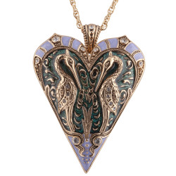 Heron Necklace Art Nouveau Style Gold Plated Metal Alloy Set With Enamel and Sparkling Austrian Crystals