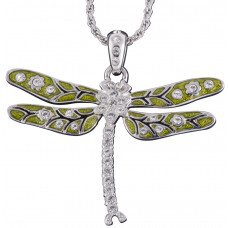 JNK29   Rhodium Plated Metal Alloy And Swarovski Crystal Dragonfly Pendant On Chain Jewelari of London