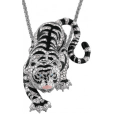 JNK3   Rhodium Plated Siberian Tiger Pendant / Brooch Jewelari Of London