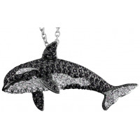 JNK35   Rhodium Plated Black And Clear Swarovski Crystal Whale Brooch / Pendant 