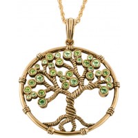 JNK38   Gold Plated Green Crystal Tree Of Life Pendant Jewelari Of London