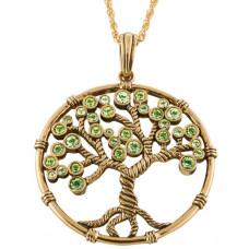 JNK38   Gold Plated Green Crystal Tree Of Life Pendant Jewelari Of London